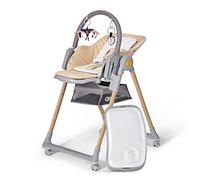 Kinderkraft LASTREE Chaise haute bébé evolutive de la naissance 2 en 1, Transat bébé avec Arche 2 jouets, Pliable, Position allongée, Réglable, Beige