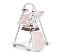 Kinderkraft LASTREE Chaise haute bébé evolutive de la naissance 2 en 1, Transat bébé avec Arche 2 jouets, Pliable, Position allongée, Réglable, Rose