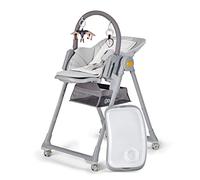 Kinderkraft LASTREE Chaise haute bébé evolutive de la naissance 2 en 1, Transat bébé avec Arche 2 jouets, Pliable, Position allongée, Réglable, Gris