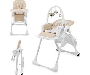 Kinderkraft TUMMIE 2-en-1 chaise d'alimentation - pliable - réglable en hauteur - fonction couchage - 7 niveaux d'adaptation de la hauteur - double plateau - dès la naissance - beige
