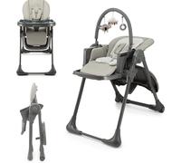 Kinderkraft TUMMIE chaise haute 2 en 1, chaise haute pour enfant, chaise bébé, chaise haute combinée, dès les premiers mois, repose-pieds, position semi-couchée, housse en PU, avec jouets, gris