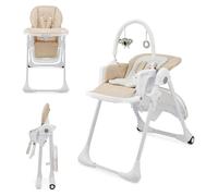 Kinderkraft TUMMIE chaise haute 2 en 1, chaise haute pour enfant, chaise pour bébé, chaise haute combinée, dès les premiers mois, repose-pieds, position semi-couchée, housse en PU, avec jouets, beige