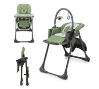 Kinderkraft TUMMIE 2-en-1 chaise d'alimentation - pliable - réglable en hauteur - fonction couchage - 7 niveaux d'adaptation de la hauteur - double plateau - dès la naissance - vert