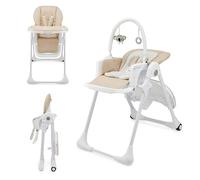 Kinderkraft TUMMIE 2-en-1 chaise d'alimentation - pliable - réglable en hauteur - fonction couchage - 7 niveaux d'adaptation de la hauteur - double plateau - dès la naissance - beige