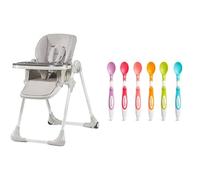 Kinderkraft YUMMY Chaise Haute Bébé, Fauteuil Enfant, Chaise Enfant & Munchkin Cuillères Bébé 1er Âge Soft Tip, Lot de Cuillères d’Apprentissage avec Manches Ergonomiques, Couvert Bébé