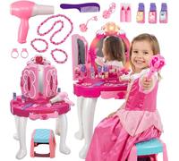 Kinderplay Coiffeuse Enfant, Table de Maquillage - Fonction de Lumièreavec Tabouret, lumière et Son, Dimensions Coiffeuse Enfant Fille 50 x 32 x 72 cm, KP8846