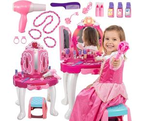 Kinderplay Coiffeuse Enfant, Table de Maquillage - Fonction de Lumièreavec Tabouret, lumière et Son, Dimensions Coiffeuse Enfant Fille 50 x 32 x 72 cm, KP8846