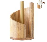 KINDLUME Petit Porte-Rouleau Papier en Bois, Support Rouleau Compact 15 cm avec Tige Dorée Peinte, pour Rouleaux Jusqu’à 11 cm, Porte Papier Toilette pour Salle de Bain, Table et Petits Espaces