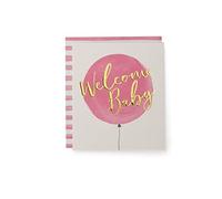 Kindred Carte de bienvenue pour bébé fille avec ballon - Cadeau de naissance - Pour les nouveaux parents - Motif blanc et rose - Avec enveloppe - 143 x 165 mm