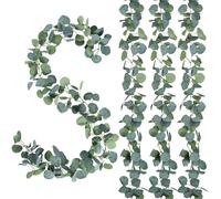 Kinesgsg 4 Pièces Guirlande Eucalyptus Artificiel, 180cm Guirlandes Artificielles D'Eucalyptus, Plante Liane Artificielle avec Feuilles et Fleurs Blanches, pour Mariage, Table, Arche, Chemin de Table