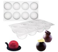Kinesgsg Moule Sphérique, 8 Cavité, Moule Demi Sphere Silicone, Ø6.5cm, Moules en Silicone Demi-Sphère, Antiadhésif, Moules à Chocolat Boule, pour Faire Boules Chocolat, Gâteau, Mousse de Dôme, Blanc
