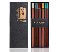 KINETOX Baguette Bois 5 Paires Ensemble Baguette Chinoise Coffret Cadeau Reutilisable Naturel Baguettes Utilisé Comme Cadeau D'anniversaire Déménagement Mariage ou Noël en Bois de Santal Rouge