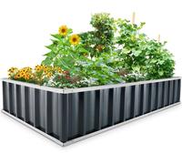 KING BIRD Jardinière surélevée en métal 174 x 90 x 30 cm, bac à fleurs avec 8 étiquettes en T et gants, bac à fleurs pour jardin en acier galvanisé, gris