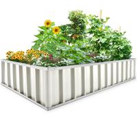 KING BIRD Potager surélevé en métal 174 x 90 x 30 cm, bac à fleurs avec 8 étiquettes en T et gants, bac à fleurs pour jardin en acier galvanisé, blanc