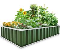 KING BIRD Potager surélevé en métal 174 x 90 x 30 cm, bac à fleurs avec 8 étiquettes en T et gants, bac à fleurs pour jardin en acier galvanisé, vert