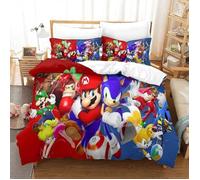 King Housse de couette Sonic Vs Mario Imprimé Housses de couette King Size Ensembles de literie Extra Doux Microfibre Fac 140*200cm
