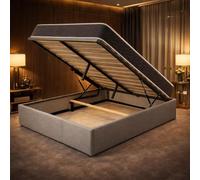 King of Dreams Ensemble Lit Coffre et Matelas 120x190 cm - Couleur : Gris - Sommier Relevable avec Vérins Hydrauliques - Matelas Latex Accueil Moelleux Soutien Ferme - Lit Coffre Déhoussable
