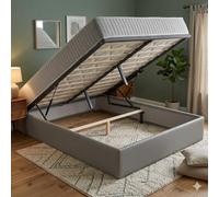King of Dreams Ensemble Lit Coffre et Matelas 120x190 cm - Couleur : Gris - Sommier Relevable avec Vérins Hydrauliques - Matelas Latex Accueil Moelleux Soutien Équilibré - Lit Coffre Déhoussable