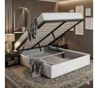King of Dreams Ensemble Lit Coffre et Matelas 160x200 cm - Couleur : Blanc - Sommier Relevable avec Vérins Hydrauliques - Matelas Soutien Très Ferme Haute Densité - Lit Coffre Déhoussable