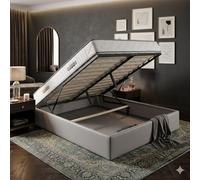 King of Dreams Ensemble Lit Coffre et Matelas 160x200 cm - Couleur : Gris - Sommier Relevable avec Vérins Hydrauliques - Matelas Soutien Très Ferme Haute Densité - Lit Coffre Déhoussable