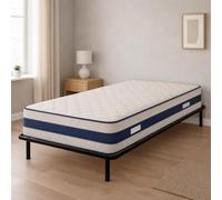 King of Dreams Ensemble Matelas 90x190 + Sommier démonté + Pieds Offerts - Mousse Rembourrage 100% polesther - Hauteur 29 cm - Face Hiver avec Laine - Face été avec Lin - Soutien Très Ferme