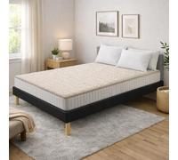 King of Dreams Ensemble Sommier Tapissier et Matelas 120x190 cm - Couleur : Noir - Sommier Déhoussable avec Pieds 20 cm et Lattes Multiplis - Matelas Mousse Soutien Ferme Face Hiver Laine -