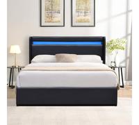 King of Dreams Lit Coffre dehoussable 160x200 cm avec tête de lit LED - 14 Lattes - Montage Facile - revêtement PVC Simili Entretien simplifié