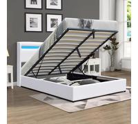 King of Dreams Lit Coffre dehoussable Gris 140x190 cm avec tête de lit LED - 12 Lattes - Montage Rapide et Facile - revêtement PVC Simili Facile d'entretien (Blanc, 140x190)