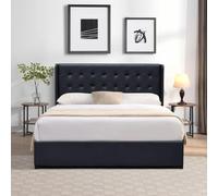 King of Dreams Lit Coffre déhoussable Noir 140x190 cm avec tête de lit capitonnée - 12 Lattes - Montage Rapide - revêtement PVC Simili Facile d'entretien