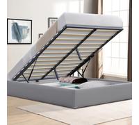 King of Dreams Solide Lit Coffre Gris + Pieds pour Matelas 120x190 cm - 12 Lattes - Loris - Montage Rapide et Facile - revetement PVC Simili Facile d'entretien