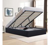 King of Dreams Solide Lit Coffre Noir + Pieds pour Matelas 140x190 cm - 12 Lattes - Loris - Montage Rapide et Facile - revetement PVC Simili Facile d'entretien