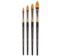 KINGART B-100 Premium Lot de 4 pinceaux ovales en Forme de pétales Floraux dorés pour Acrylique, Huile, Peinture Aquarelle, Manche Court, 4 pinceaux Tailles : 2, 6, 8, 10
