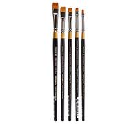 KINGART Lot de 5 pinceaux de qualité supérieure - Série 9450 - Taklon synthétique doré pour peinture acrylique, huile et gouache - Manche court - 5 tailles : 2, 4, 6, 8, 10