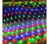 KINGCOO Filet lumineux 192LED, guirlande lumineuse étanche à piles, rideau de lumière maillé pour jardin extérieur intérieur Noël mariage fête décor mural (Multicolore, 3x2M)
