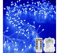 KINGCOO Guirlande lumineuse en grappe de 5 m avec 200 LED en fil argenté - Fonctionne à piles avec minuterie à distance - Pour extérieur, intérieur, chambre, mariage, fête de Noël (bleu)