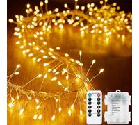 KINGCOO Guirlande lumineuse en grappe de 5 m avec 200 LED en fil argenté - Fonctionne avec piles avec minuterie à distance - Pour extérieur, intérieur, chambre, mariage, fête de Noël (blanc chaud)