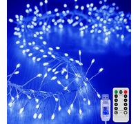 KINGCOO Guirlande Lumineuse LED Féeriques avec Télécommande, Étanche 12M 400LED Cluster Lumières Alimenté par USB pour Extérieur Intérieur Chambre Fenêtre Mariage Noël Fête Décoration (Bleu)