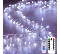 KINGCOO Guirlande Lumineuse LED Féeriques avec Télécommande, Étanche 12M 400LED Cluster Lumières Alimenté par USB pour Extérieur Intérieur Chambre Fenêtre Mariage Noël Fête Décoration (Blanc)
