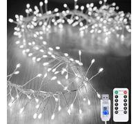 KINGCOO Guirlande Lumineuse LED Féeriques avec Télécommande, Étanche 6M 200LED Cluster Lumières Alimenté par USB pour Extérieur Intérieur Chambre Fenêtre Mariage Noël Fête Décoration (Blanc)