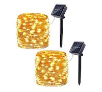 KINGCOO Guirlande Lumineuse Solaire, 2 x 33ft 8 Modes Étanche 100LED Lampe Solaire Fils De Cuivre Fée Guirlande Lumineuse pour Patio Jardin Porte Cour Mariage Noël Décoration (Blanc chaud)