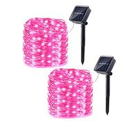 KINGCOO Guirlande Lumineuse Solaire, 2 x 33ft 8 Modes Étanche 100LED Lampe Solaire Fils De Cuivre Fée Guirlande Lumineuse pour Patio Jardin Porte Cour Mariage Noël Décoration (Rose)