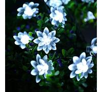 Kingcoo Guirlande lumineuse solaire d'extérieur étanche avec 50 LED en forme de fleur de lotus 8 modes pour jardin, intérieur, maison, mariage, fête de Noël, décorations de vacances (blanc froid)