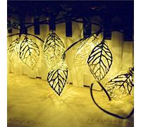 KINGCOO Guirlande Solaire Exterieure, 4.8M 20LED Géométrique Guirlande Lumineuse Ambiance Métal Ornement Lanterne pour Maison Jardin Partie Noël Mariages Décorations,Blanc Chaud (Feuilles)