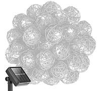 KINGCOO Guirlandes Lumineuses Rotin, Étanche 20LEDs Rotin Lumière Solaire Boule Fée Lampe Noël Décorative avec 2 Modes d'Éclairage pour Extérieur Jardin Cour Patio Noël (Blanc)