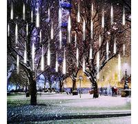 KINGCOO LED Météore Douche Solaire Lumineux Jardin, Etanche Goutte D'eau Chute Cascading 30cm 10 Tubes 360LEDs Décoratif Guirlandes Lumières pour Fête Vacances Noël Décorat (Blanc)