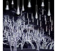 KINGCOO Solaires Pluie Météore Lumineux, Imperméable 30cm 10 Tubes 360LEDs Goutte D'eau Cascading Noël Guirlande Lumineuse pour Décoration Maison Jardin (Blanc)
