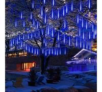 KINGCOO Solaires Pluie Météore Lumineux, Imperméable 30cm 10 Tubes 360LEDs Goutte D'eau Cascading Noël Guirlande Lumineuse pour Décoration Maison Jardin (Bleu)