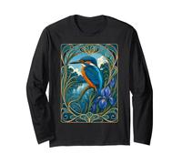 Kingfisher Bird Art Nouveau Fleur d'iris Manche Longue