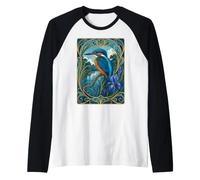 Kingfisher Bird Art Nouveau Fleur d'iris Manche Raglan