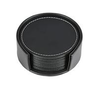 Kingfom Lot de 6 Dessous de Verre en Cuir avec Support (Noir)